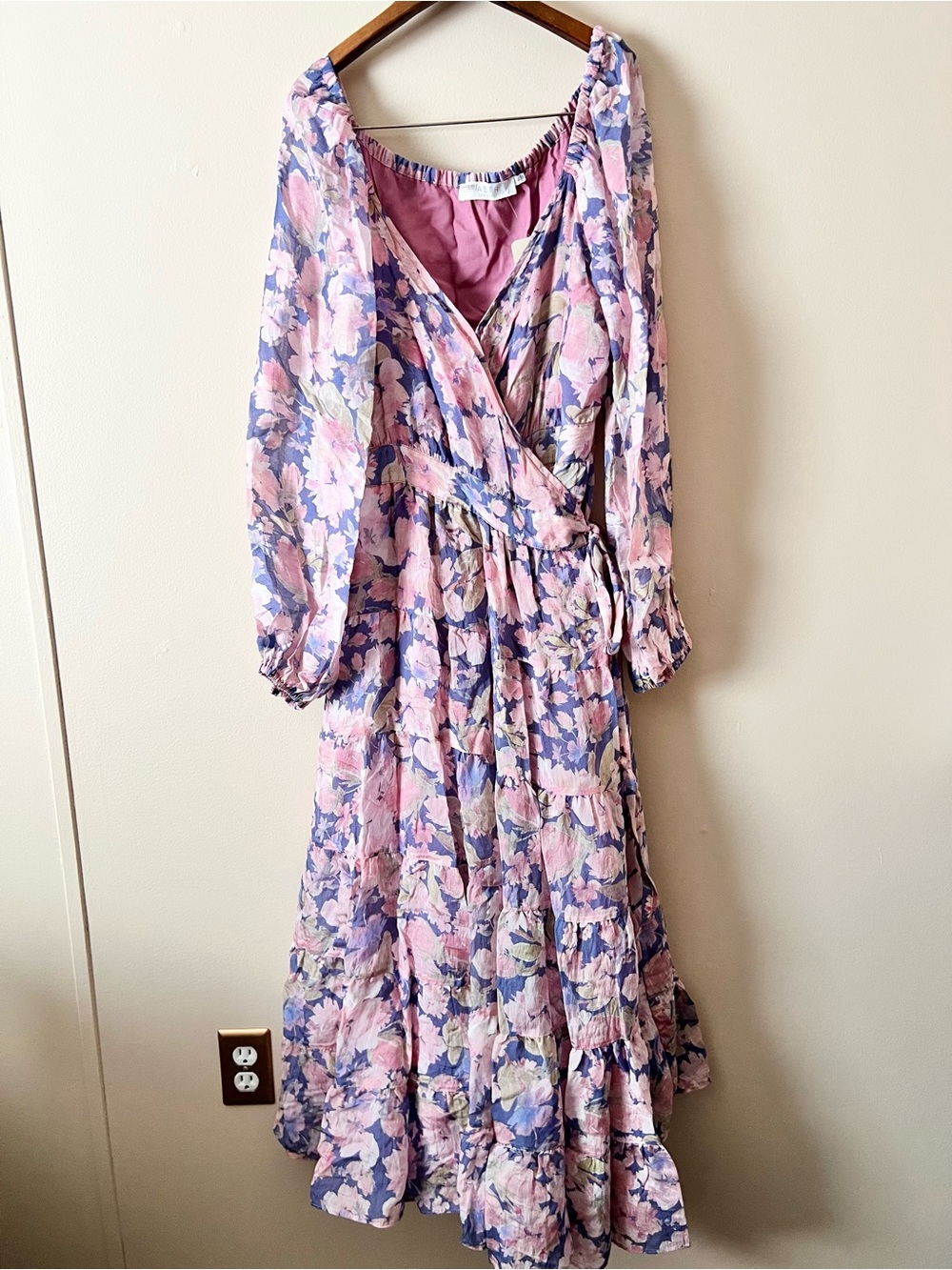 Astr Floral Wrap Maxi Dress in Pink and Blue